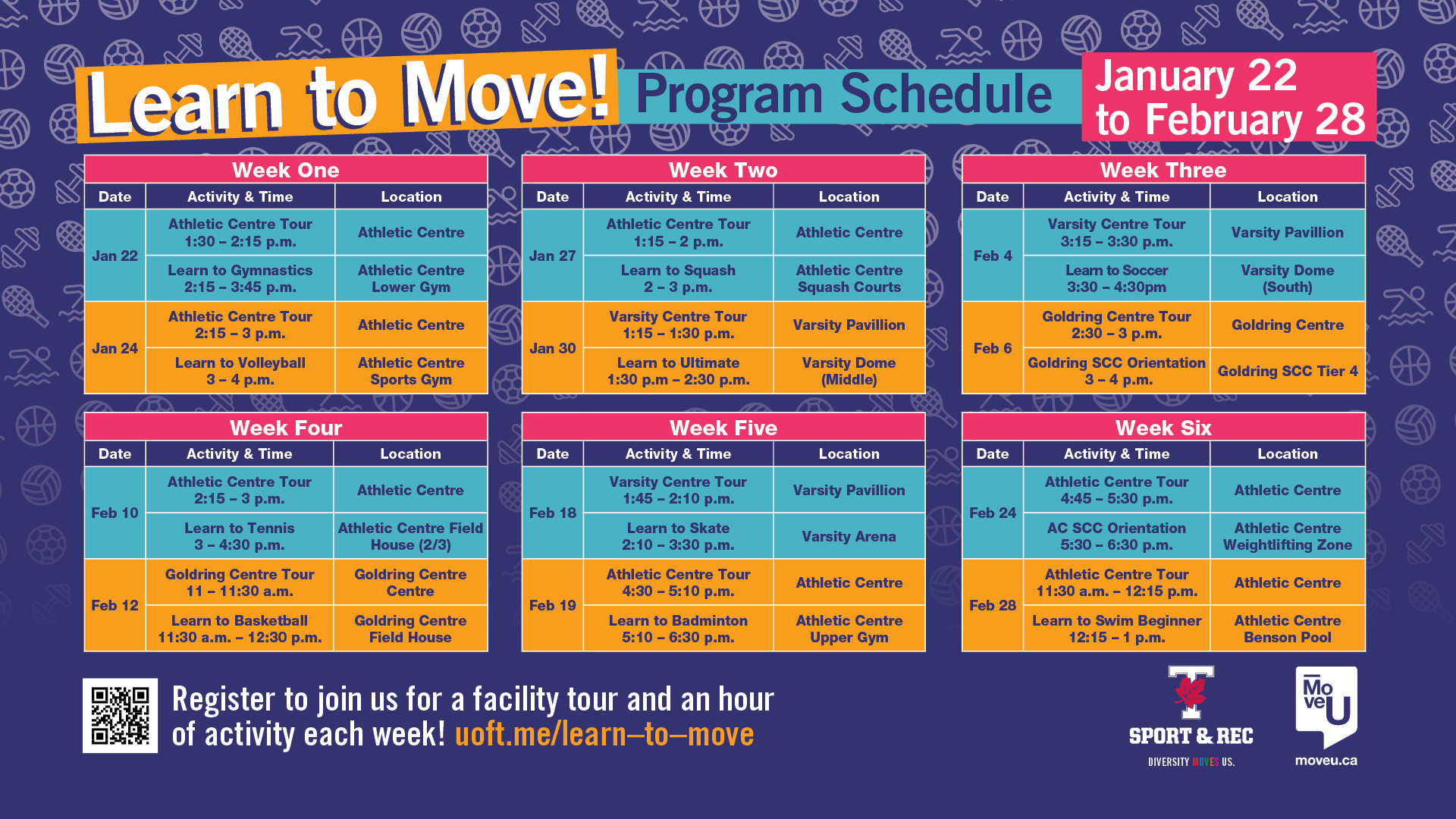 Learn to Move Schedule