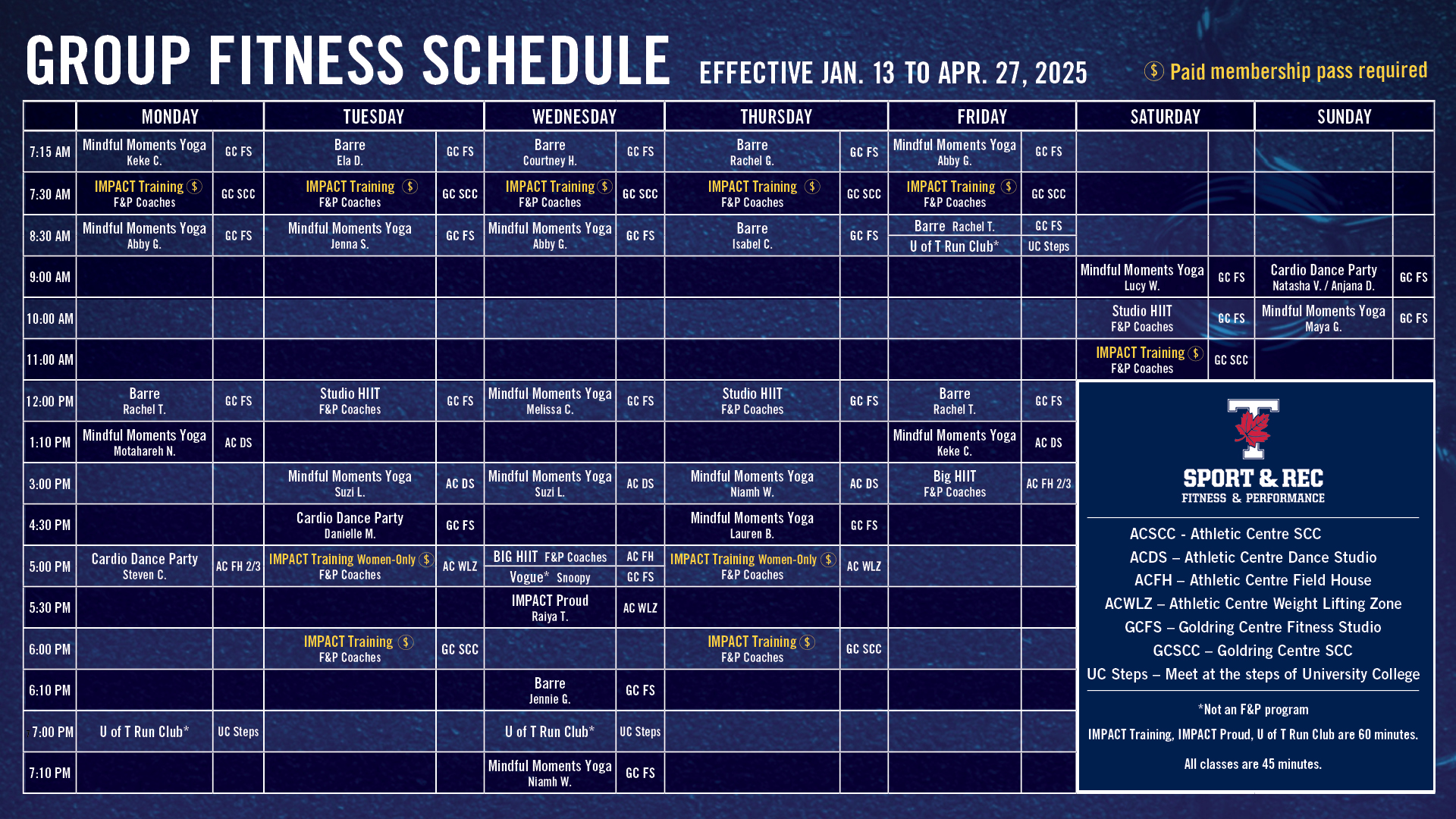 Winter 2025 - Group Fitness Schedule