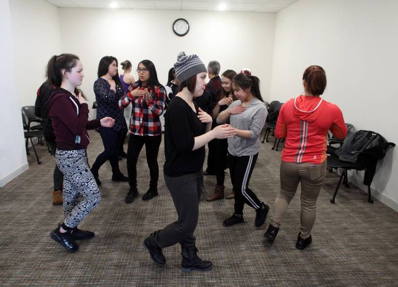 Members of the Nunavik Nordiks take part in a team bonding exercise.