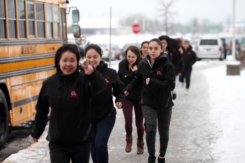 Members of the Nunavik Nordiks gather for a group jog March 24, 2017 prior to their game in Ottawa.